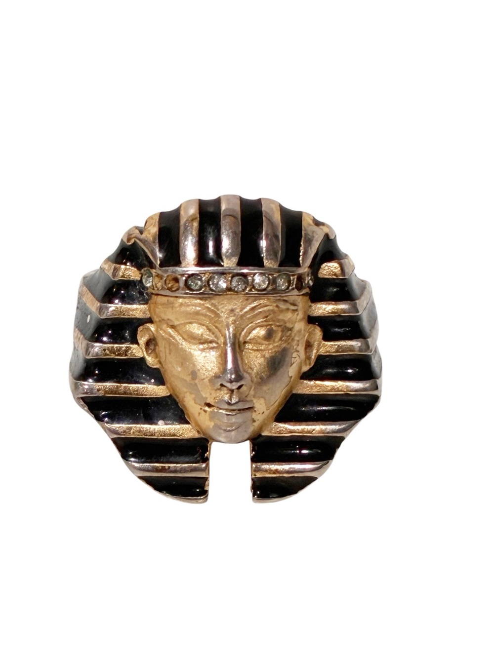 Vintage Erwin Pearl Egyptian Revival King Tut Fashion Ring Gold Tone Size 8.5